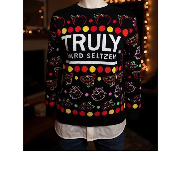 NWOT Fun Holiday Knit Truly Hard Seltzer Sweater Size Small - Picture 1 of 6